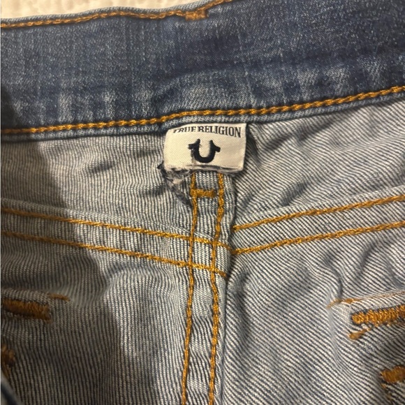 True Religion Blue Jean Shorts Frayed Hem Vintage Look - Picture 5 of 7